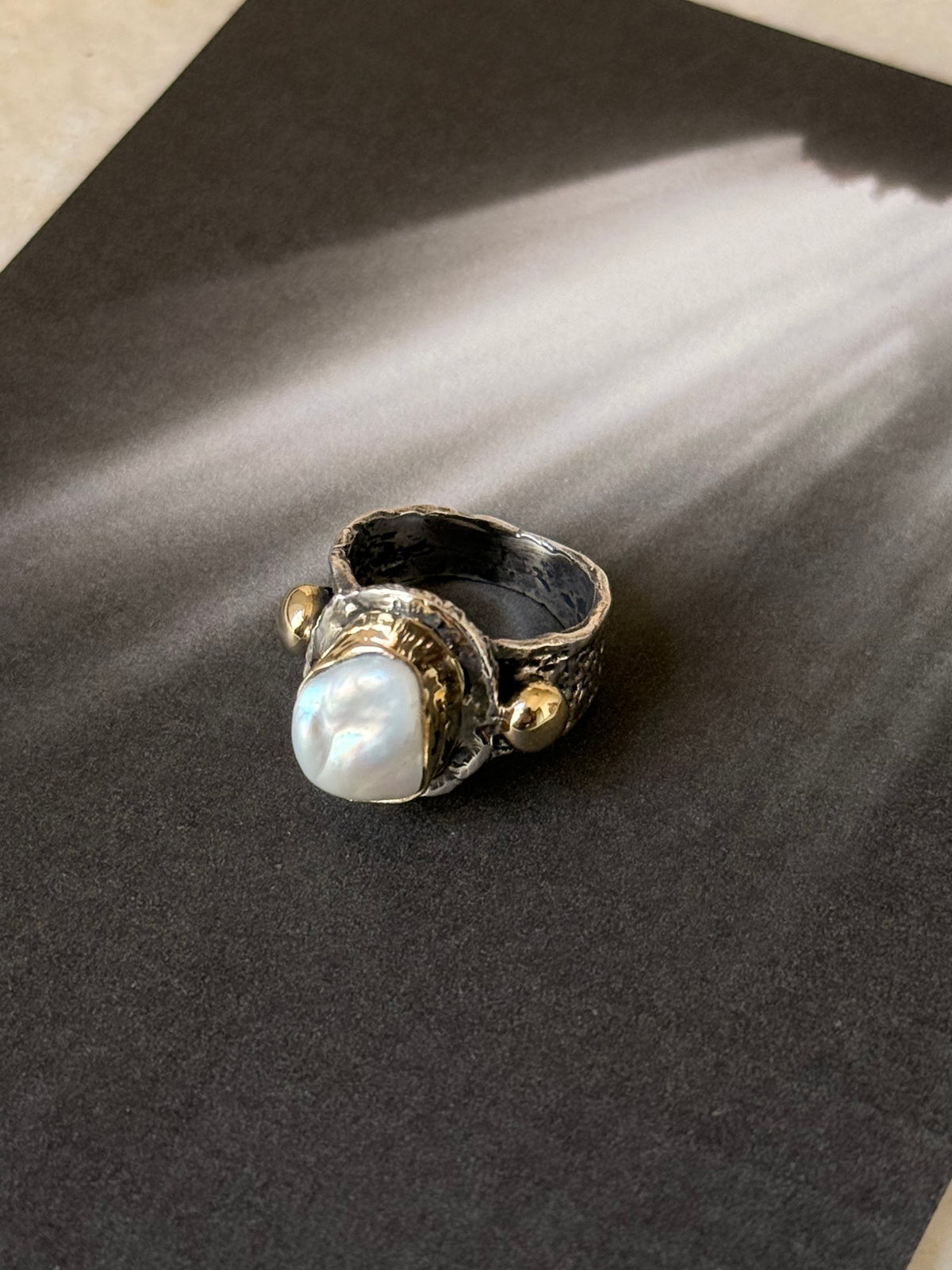925 Sterling Silver Baroque Pearl Rustic Fusion Handcrafted Ring