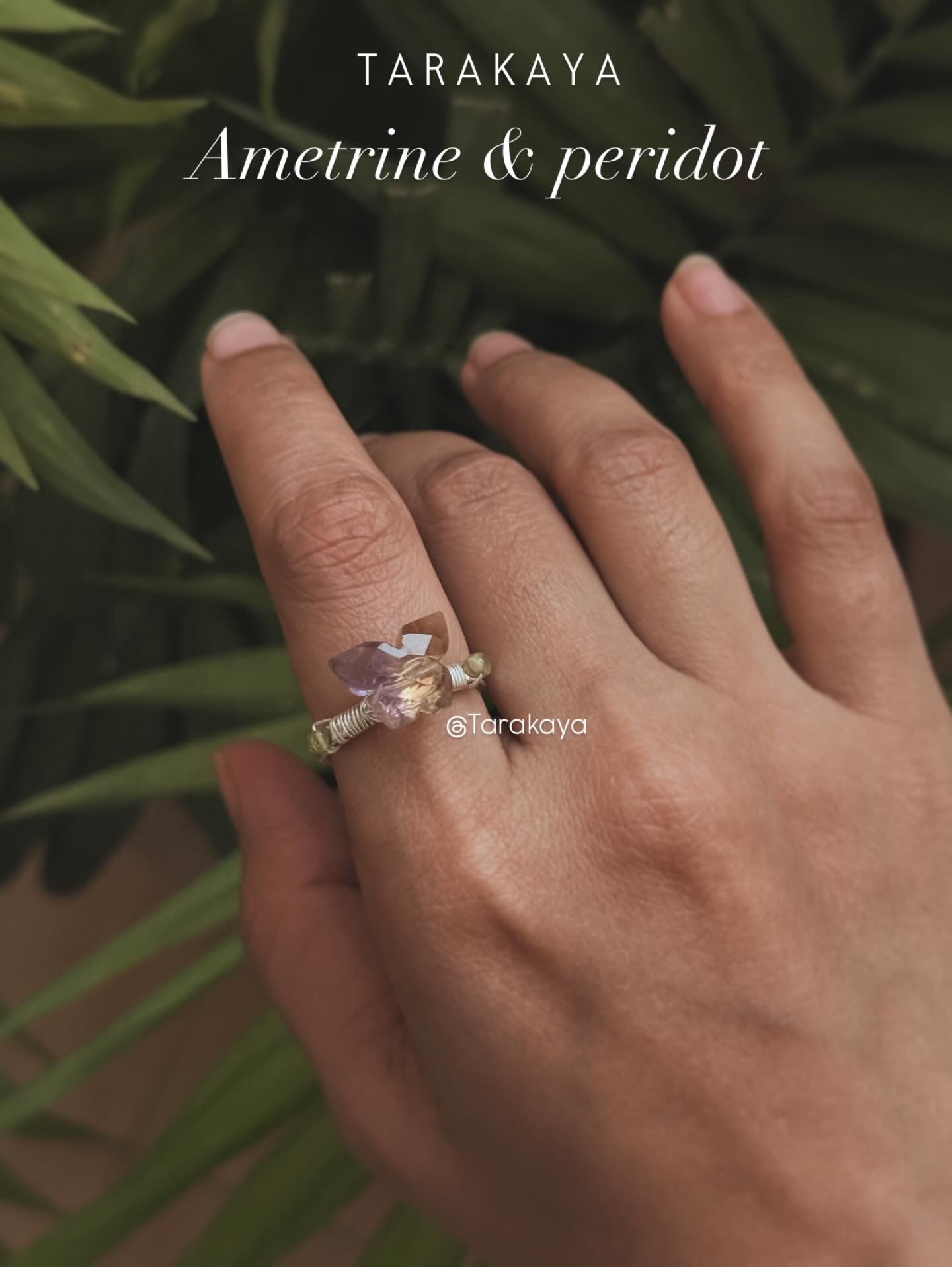 925 Sterling Silver Ametrine Butterfly, Peridot Wire Wrapped Handcrafted Ring