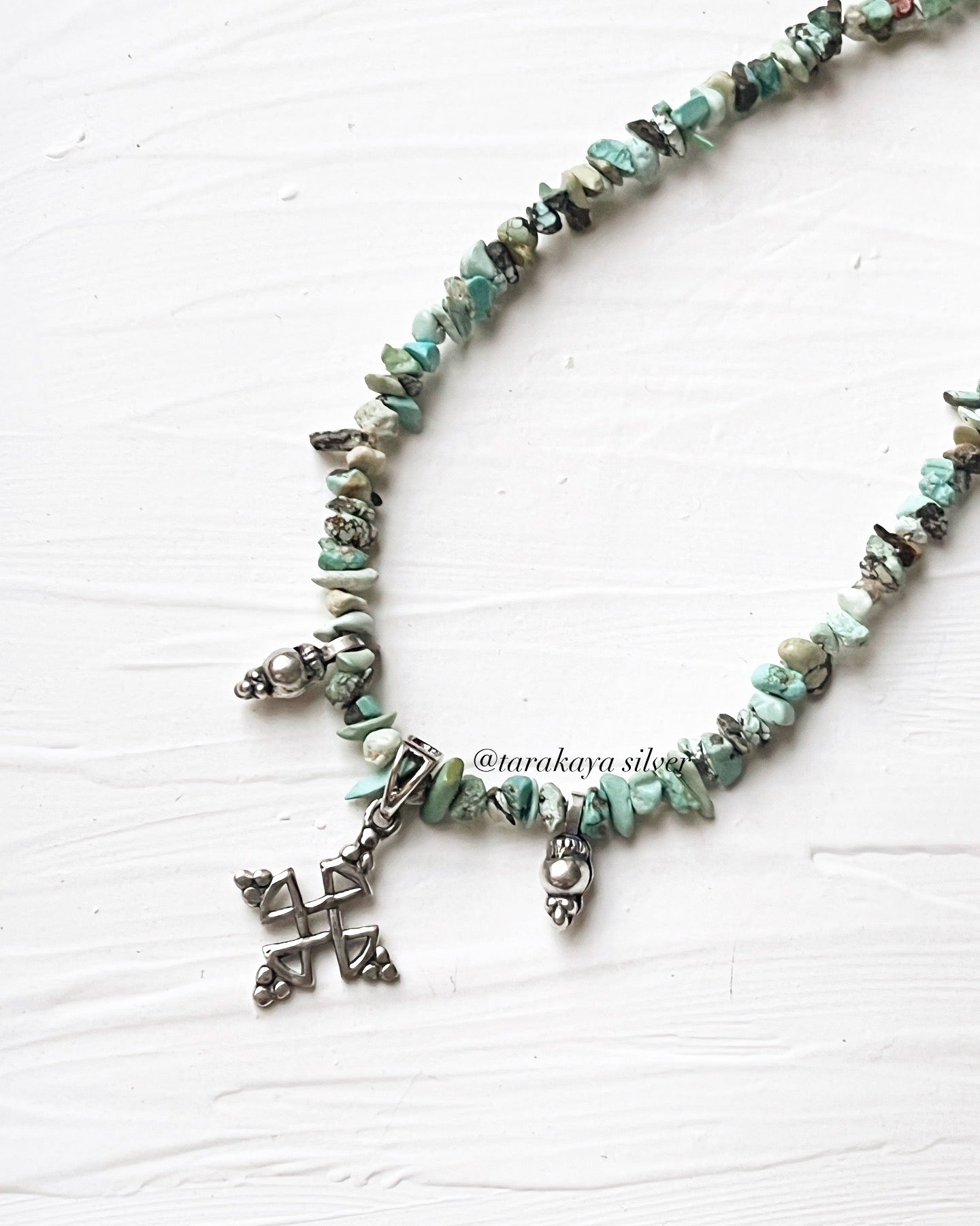 Natural Turquoise Tribal Kolam Boho 925 Sterling Silver Handmade Necklace
