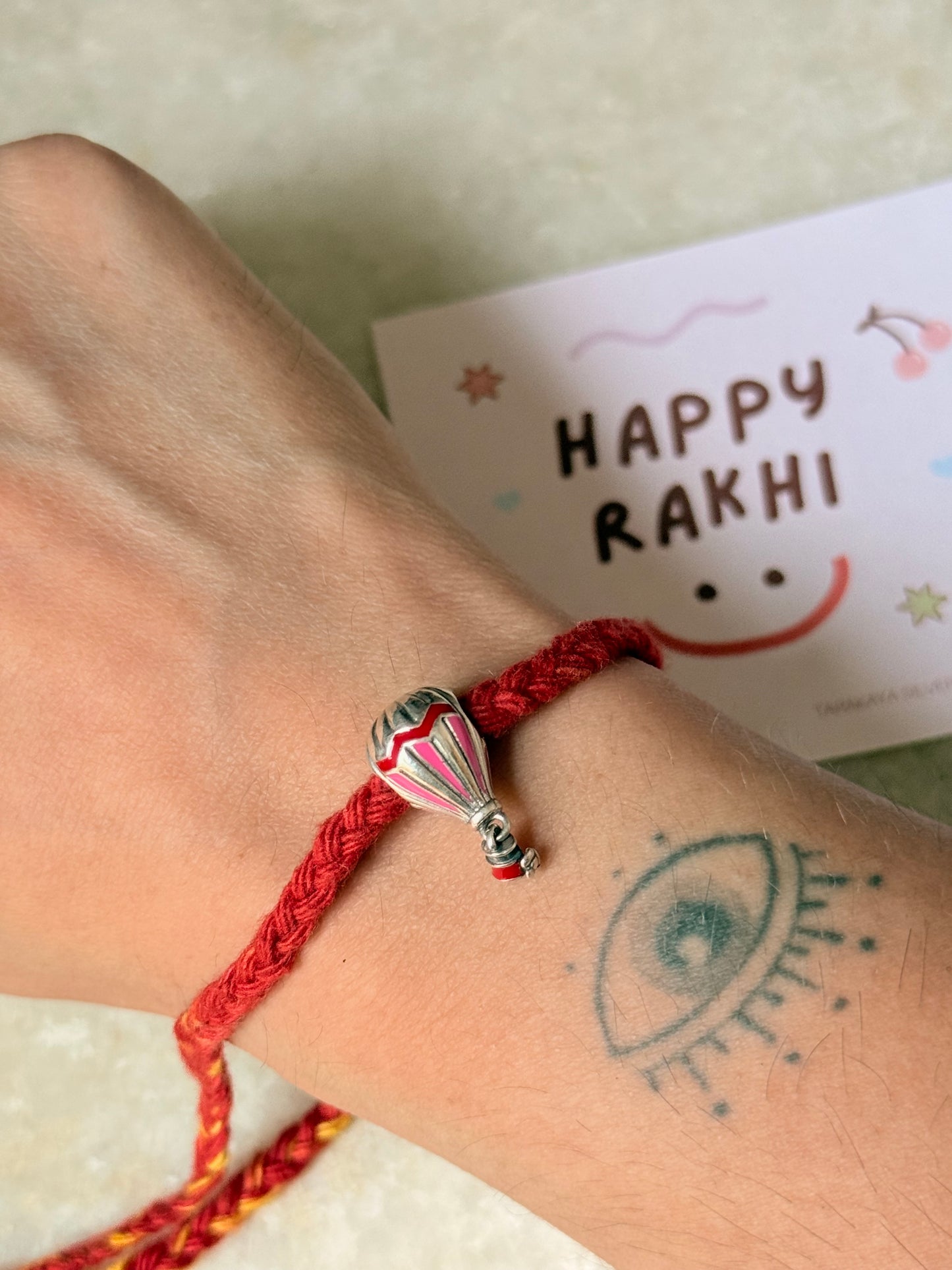 925 Sterling Silver Hot Air Balloon Charm - Reusable as Pendant / Bracelet Charm Handcrafted Rakhi