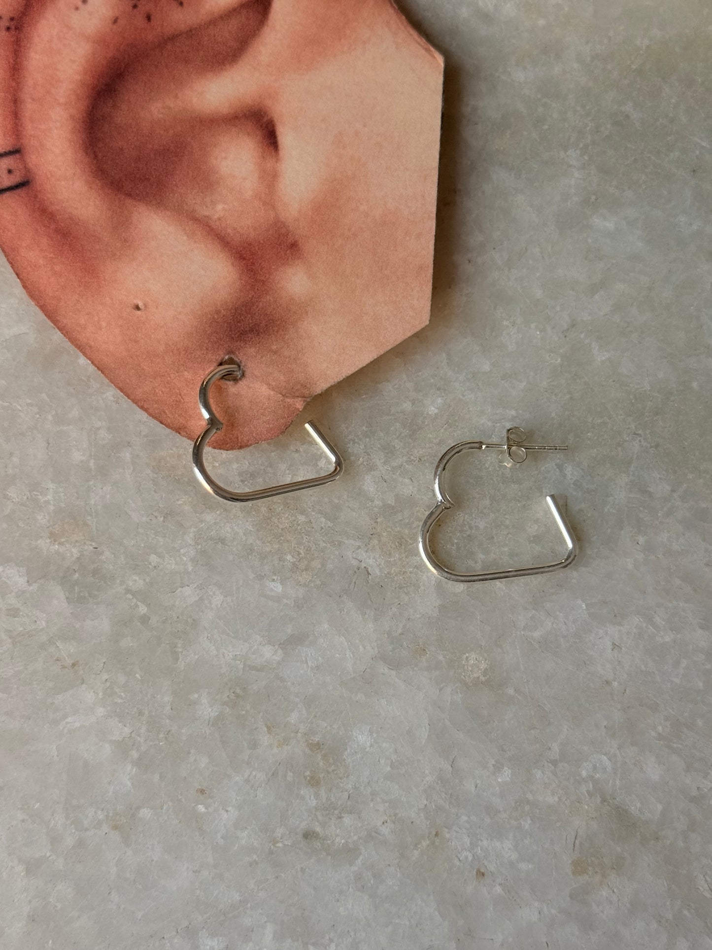 925 Sterling Silver Italian Heart Half Hoops