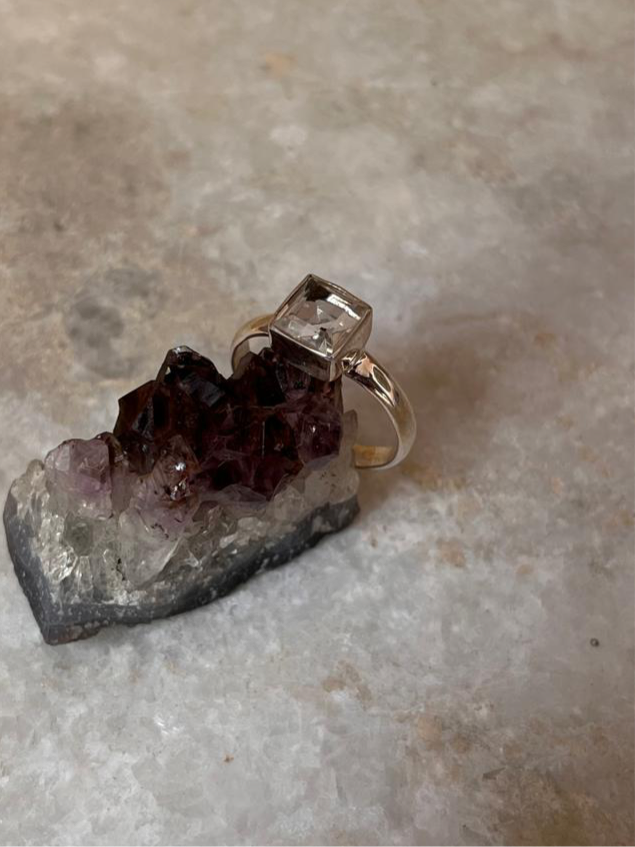 Clear Quartz /Sphatik Square Cut 925 Sterling Silver Ring