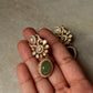 925 Sterling Silver Gold Plated Antique Moissanite Polki ,Green Onyx Oval Drop Earrings