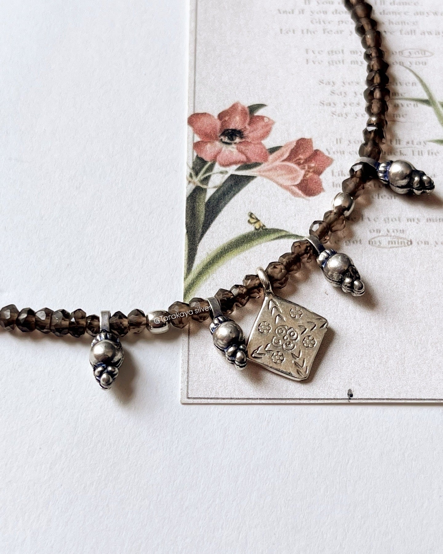 Smokey Quartz 3MM-4MM Faceted Tribal Handcrafted 925 Sterling Silver Boho Necklace