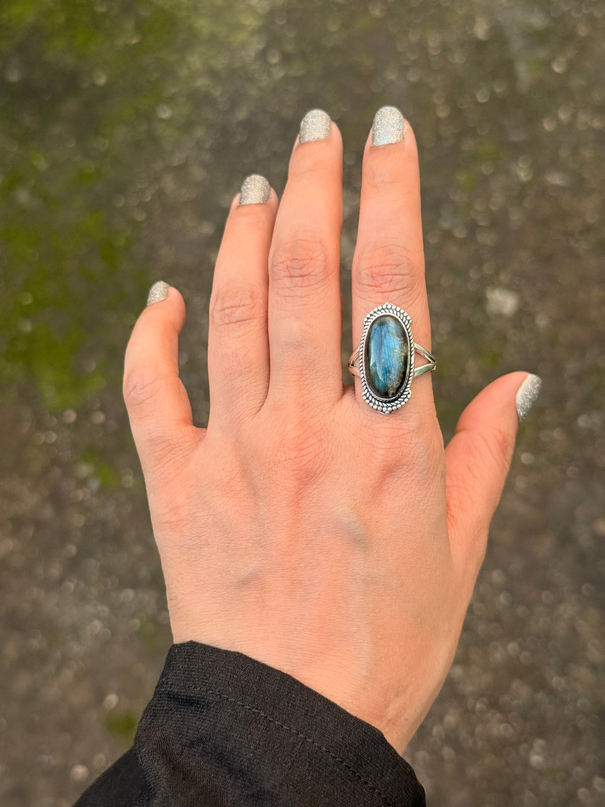 925 Sterling Silver Labradorite Oval Boho Ring