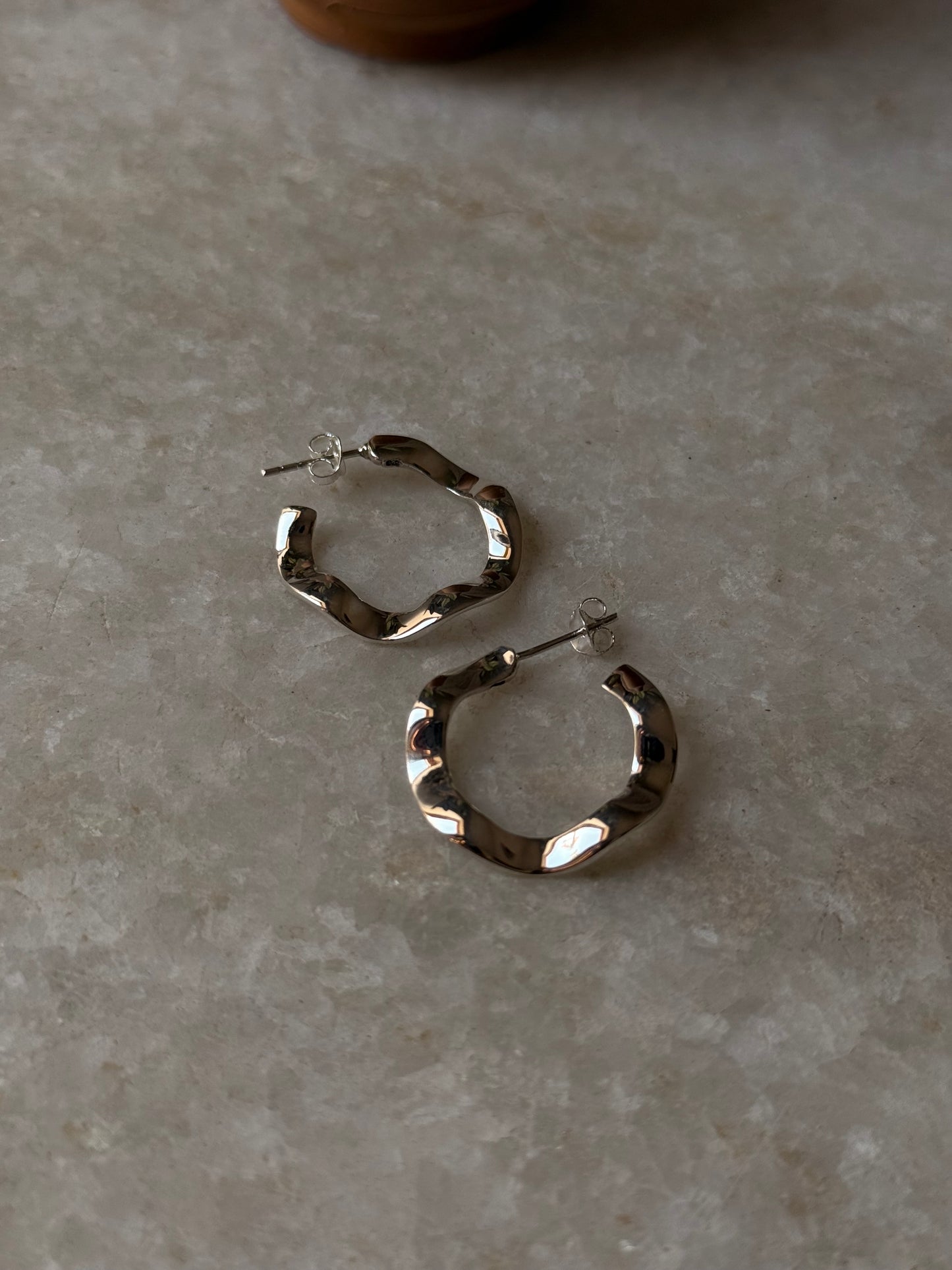 925 Sterling Silver Chunky Italian Ruffles Half Hoops Earrings