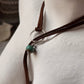 925 Sterling Silver Tribal Engraved with Turquoise Charm Brown Cord Leather Necklace