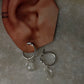 925 Sterling Silver Clear Quartz Moon Carved Charm Italian Hoops