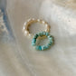 Natural Crystal Stretchy Larimar 3-4mm & Fresh Water Pearl Rings