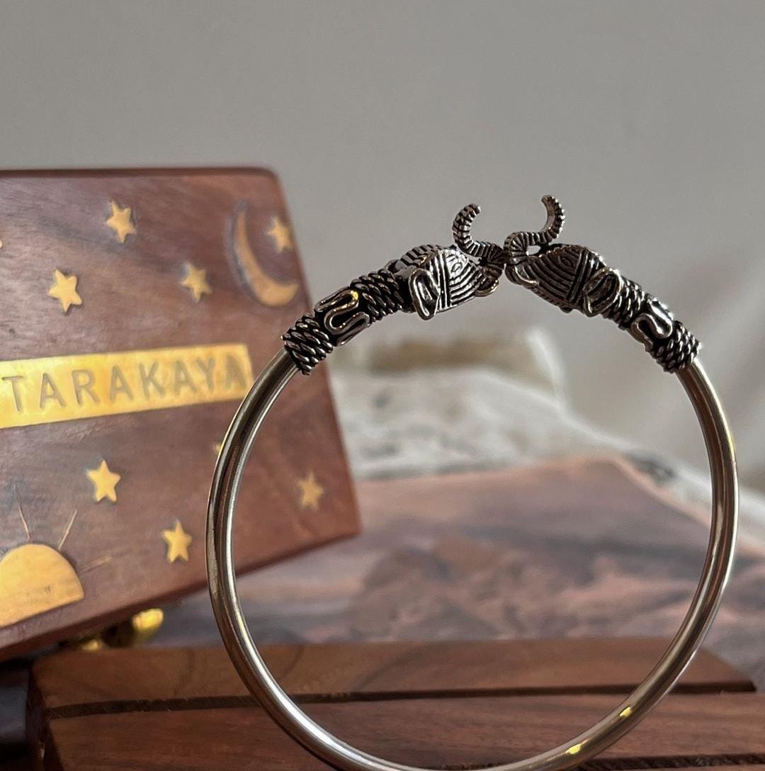 Antique Silver Kada with Haathi Detailing