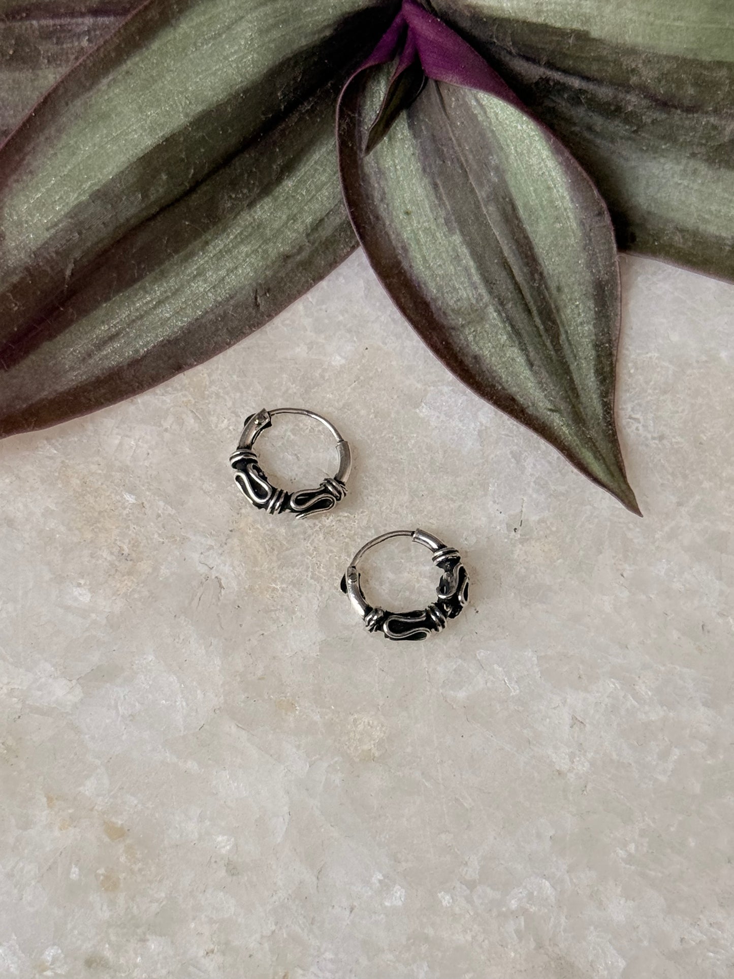 925 Sterling Silver Antique Tiny Second Piercing Hoops - design 3