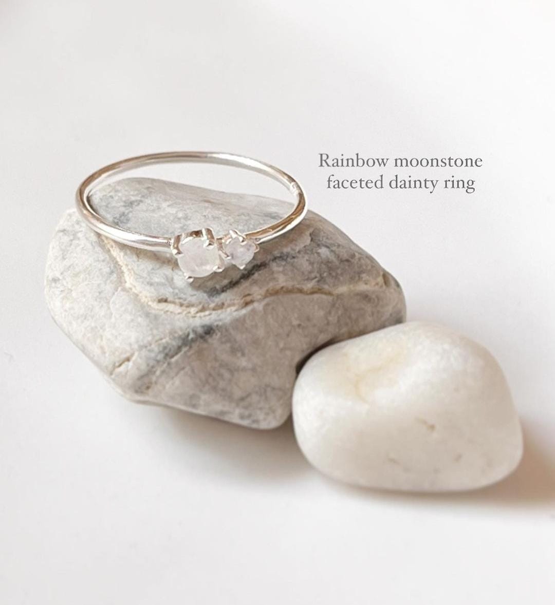 Minimal Double Stone Moonstone Silver Ring with Elegant Design