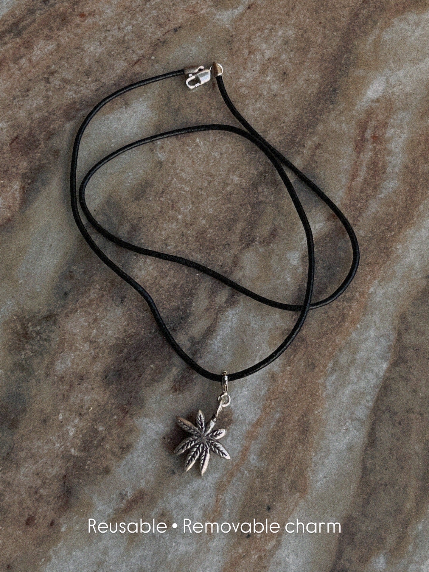 Boho leather necklace with silver charm