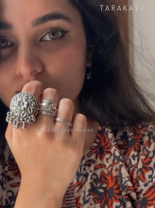 925 Sterling Silver Antique Ghungroo Handcrafted Adjustable Ring
