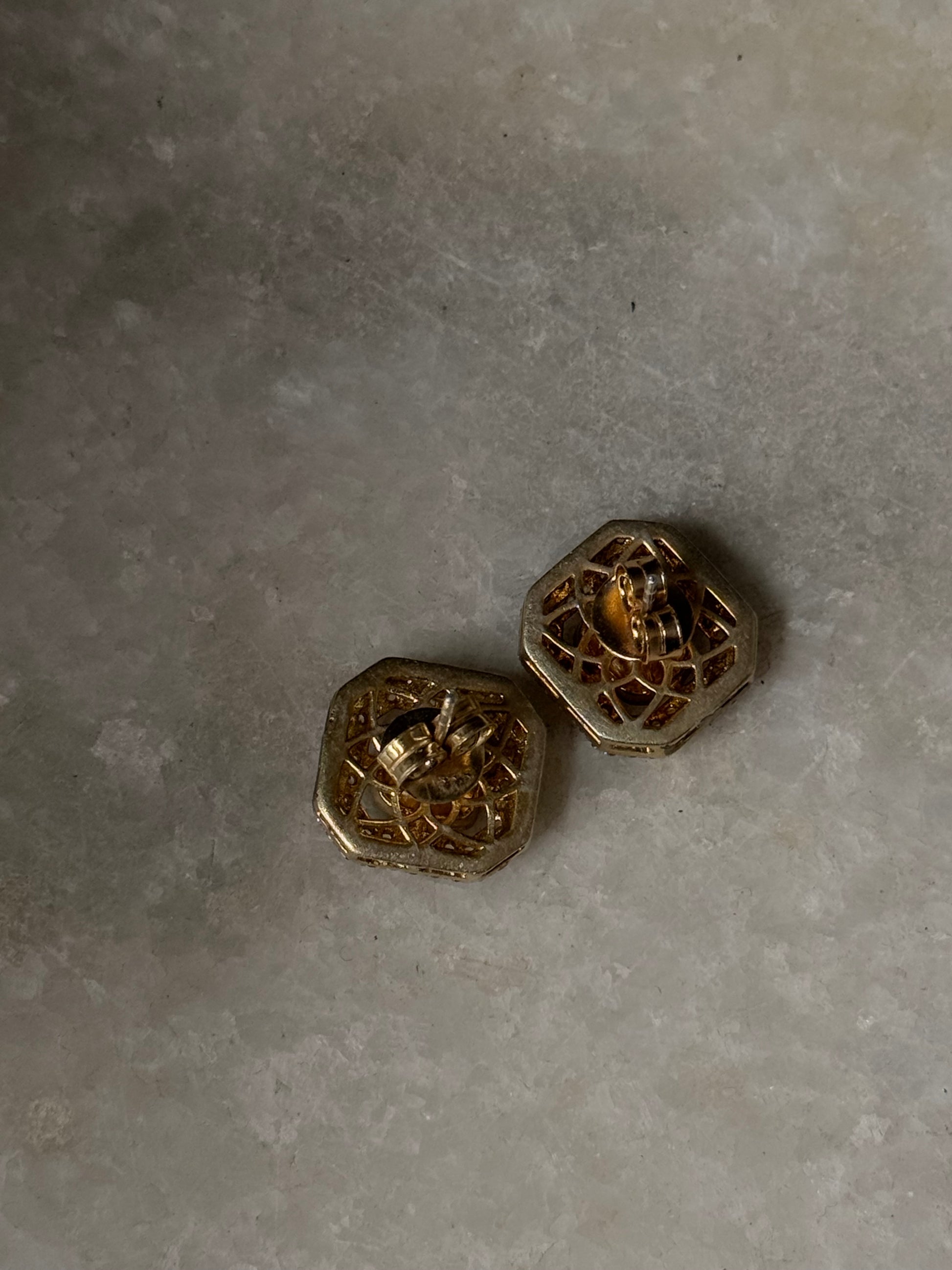 Vintage Inspired 925 Sterling Silver Gold Plated Antique Moissanite Polki Square Earrings