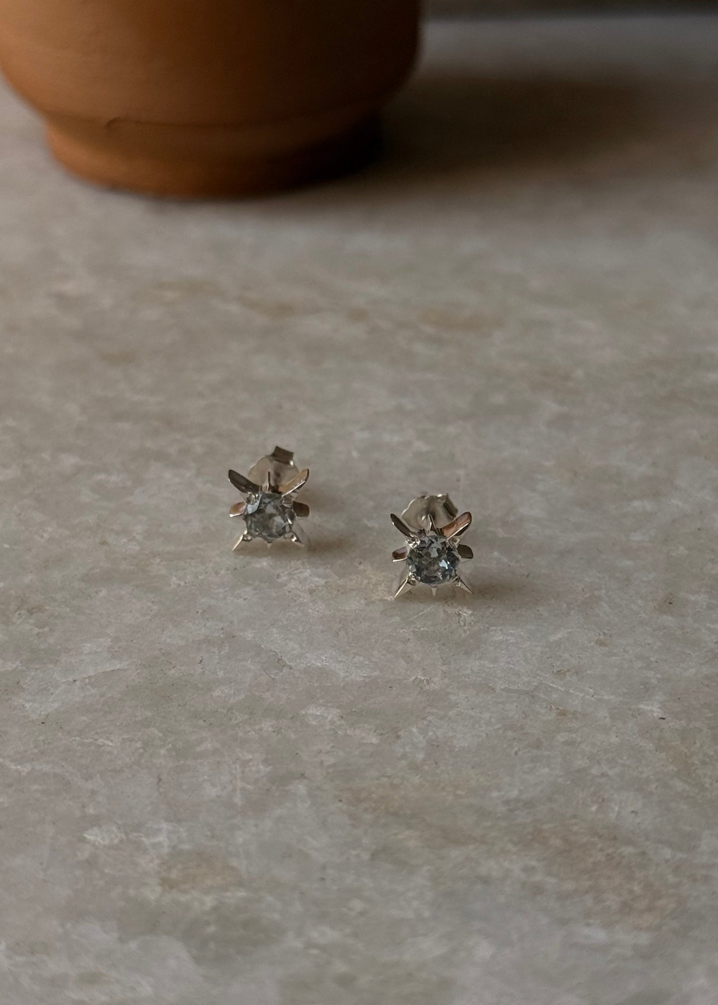 925 Sterling Silver North Star Blue Topaz Studs Earrings