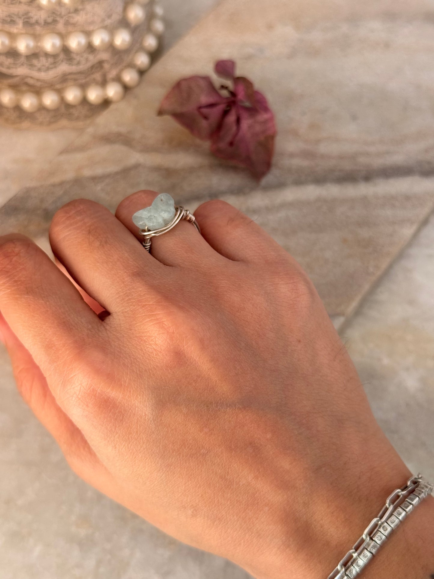 925 Sterling Silver Aquamarine Butterfly Wire Wrapped Handcrafted Ring