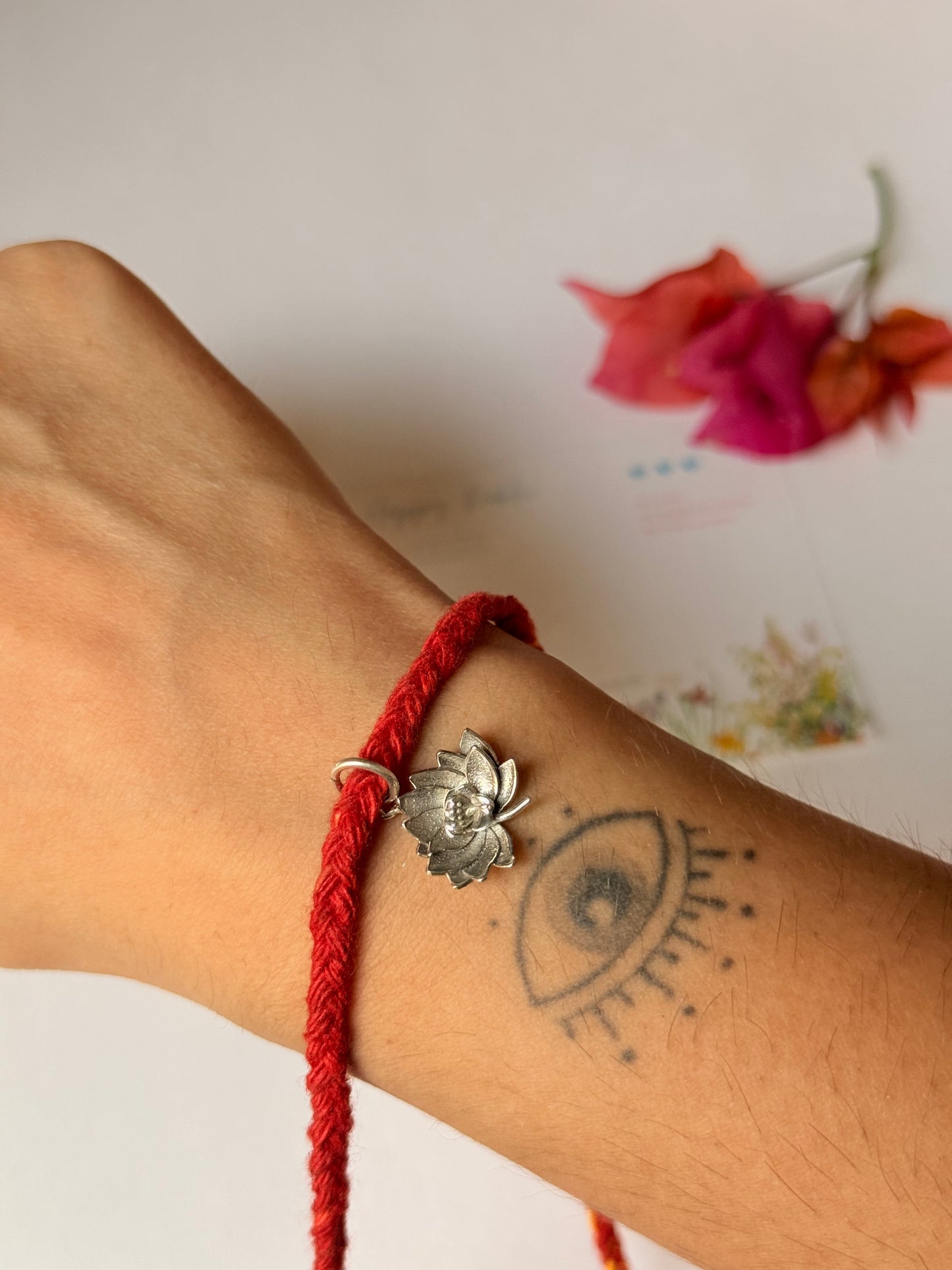 925 Sterling Silver Divine Lotus Charm Rakhi - Reusable as Pendant / Bracelet Charm Handcrafted Rakhi