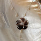 925 Sterling Silver Brown Mother Of Pearl Flower Carved , Fresh Water Pearls Charms & Clear Quartz Drop Handcrafted Dainty Necklace