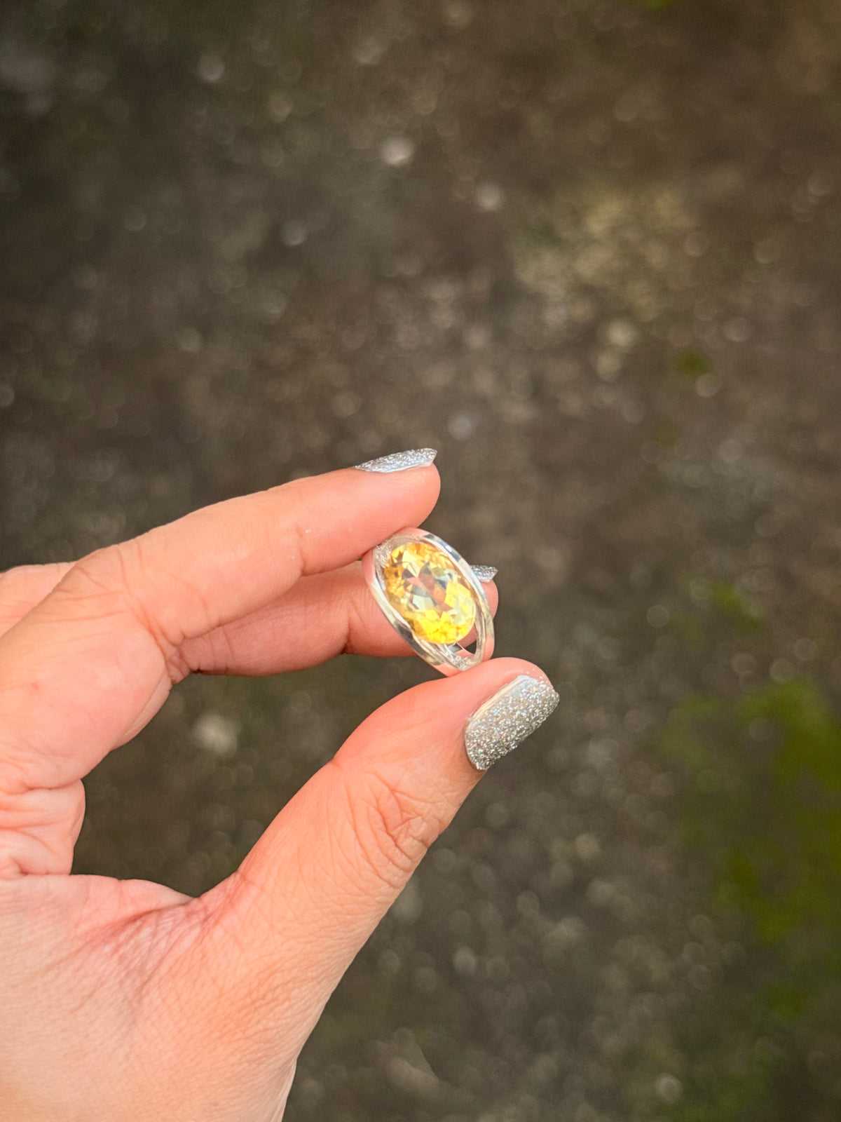 925 Sterling Silver Citrine Oval Statement Contemporary Ring