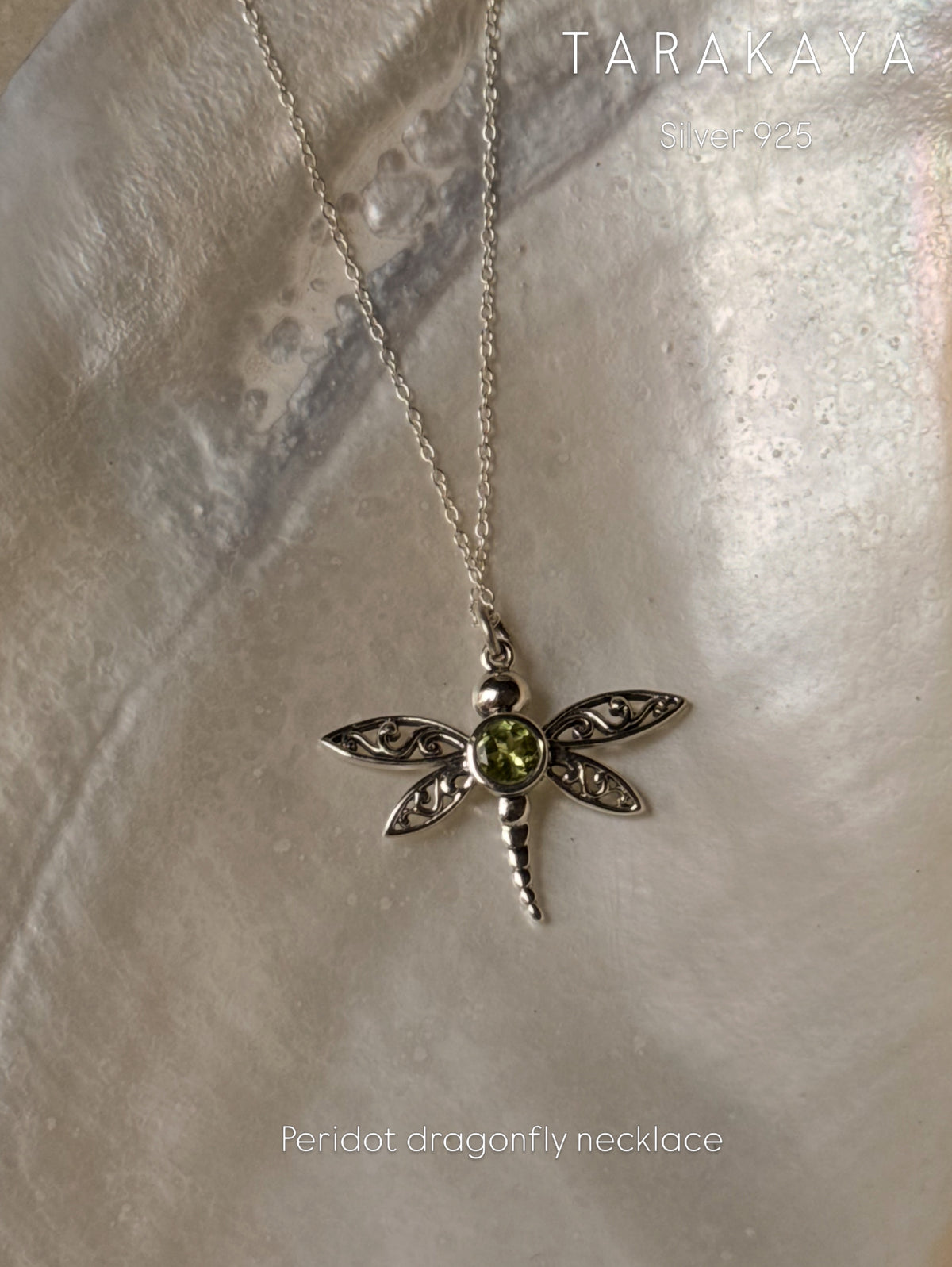 925 Sterling Silver Peridot Dragonfly Dainty Cable Chain Necklace