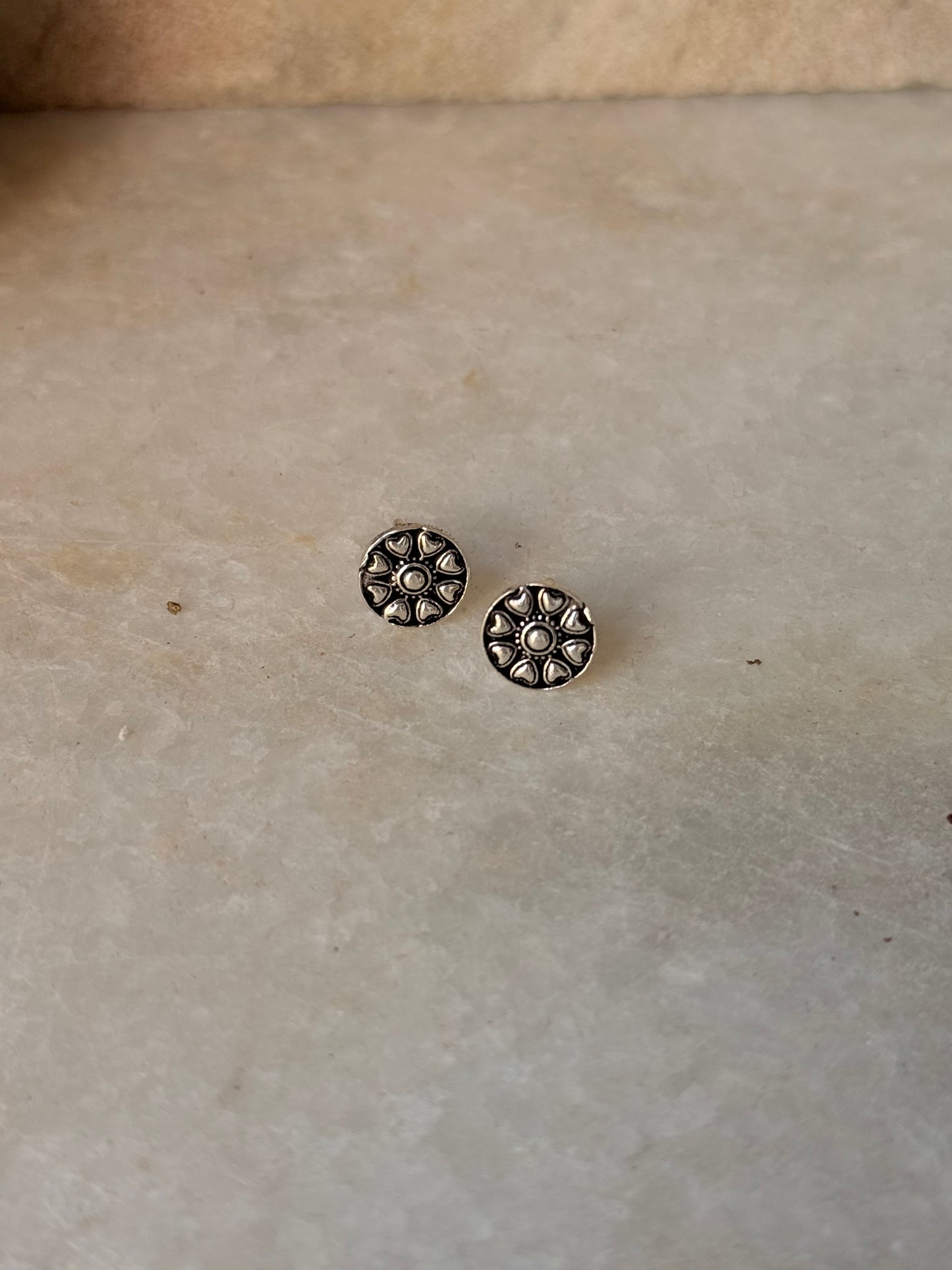 925 Sterling Silver Antique Plain Oxidised Boho Studs Earrings