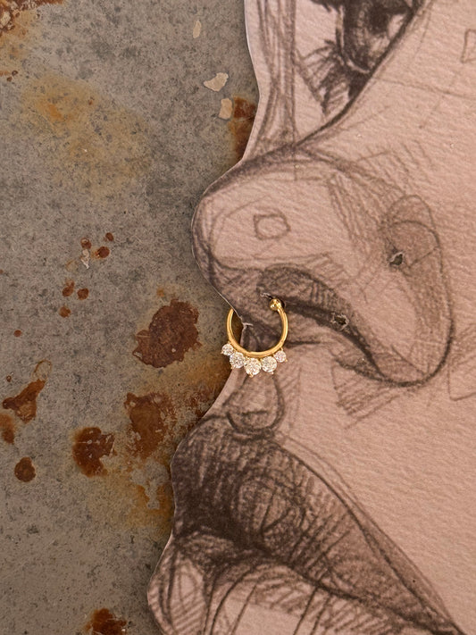 925 Sterling Silver Gold Vermeil Cz Septum Clip ons