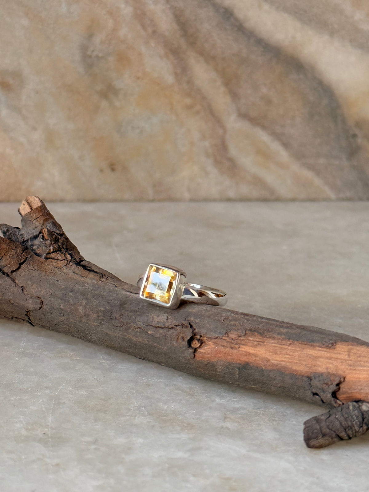 925 Sterling Silver Citrine Square Cut Ring