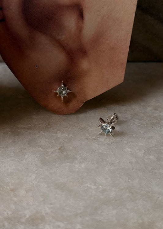 925 Sterling Silver North Star Blue Topaz Studs Earrings