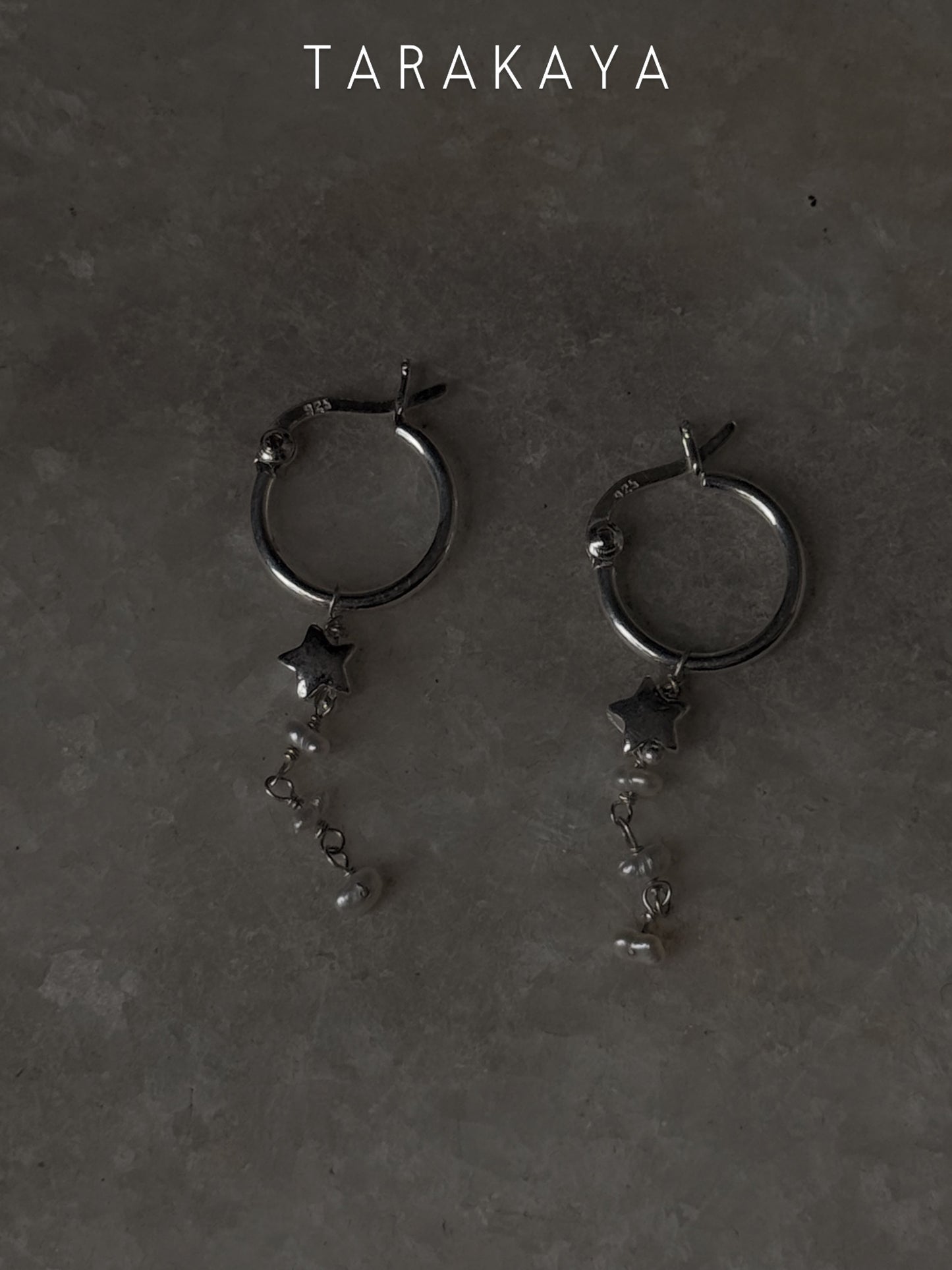 925 Sterling Silver Tara Moti - Pearls Stars Italian Hoops
