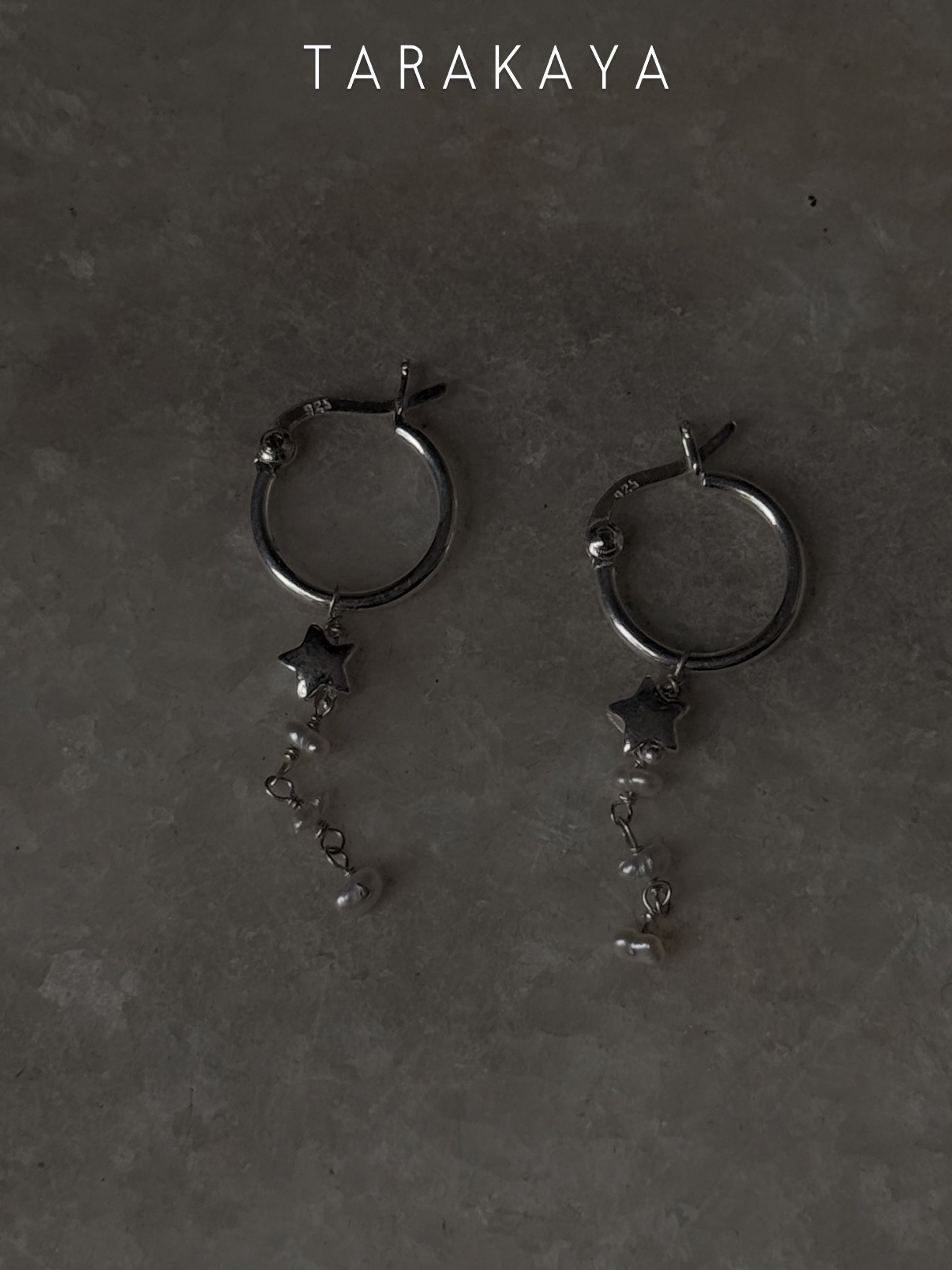 925 Sterling Silver Tara Moti - Pearls Stars Italian Hoops