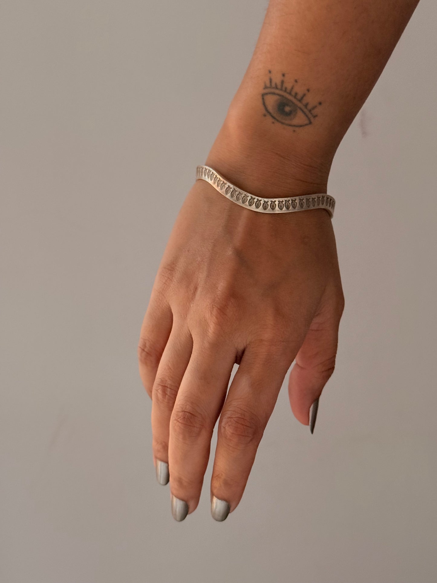925 Sterling Silver Antique Hill Tribe Fish Handcrafted Adjustable Kada