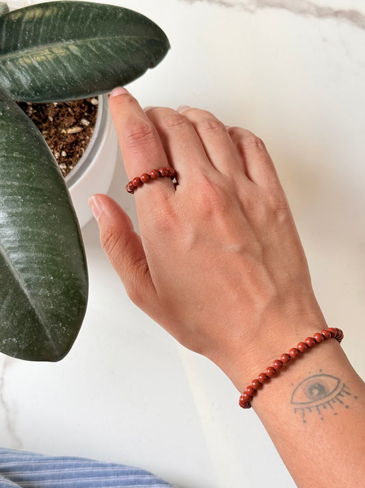 Natural Crystal Red Jasper 4mm Stretchy Rings & Bracelet