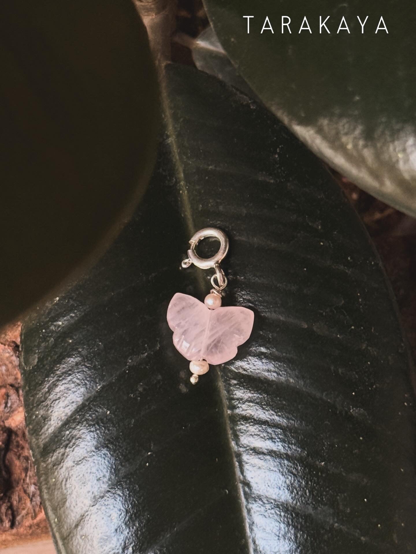 925 Sterling Silver Rose Quartz Butterfly With Pearls Charm