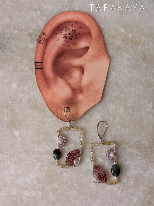 925 Sterling Silver Wire Wrap Contemporary Style Handcrafted Natural Crystals Lever Back Earrings