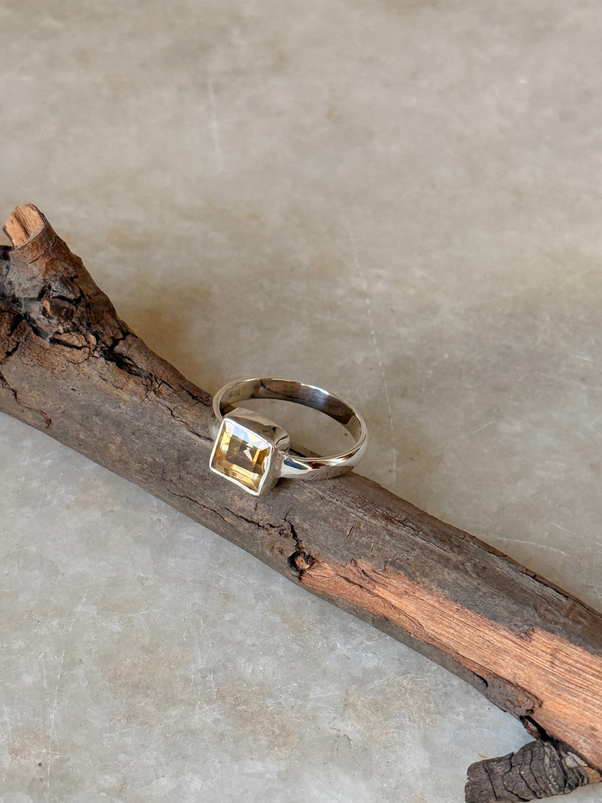 925 Sterling Silver Citrine Square Cut Ring