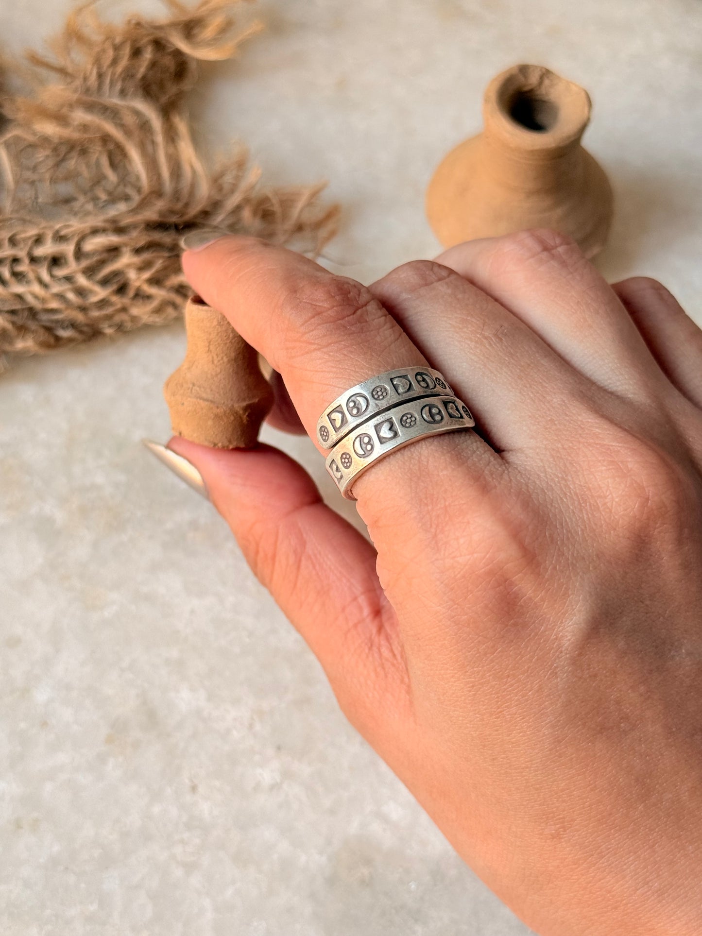 925 Sterling Silver Bohemian Hill Quirky Smiley,Hearts Emoji Engraved Handcrafted Adjustable Ring