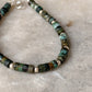 925 Sterling Silver African Turquoise Flat Tube Crystal Silver Balls Bracelet
