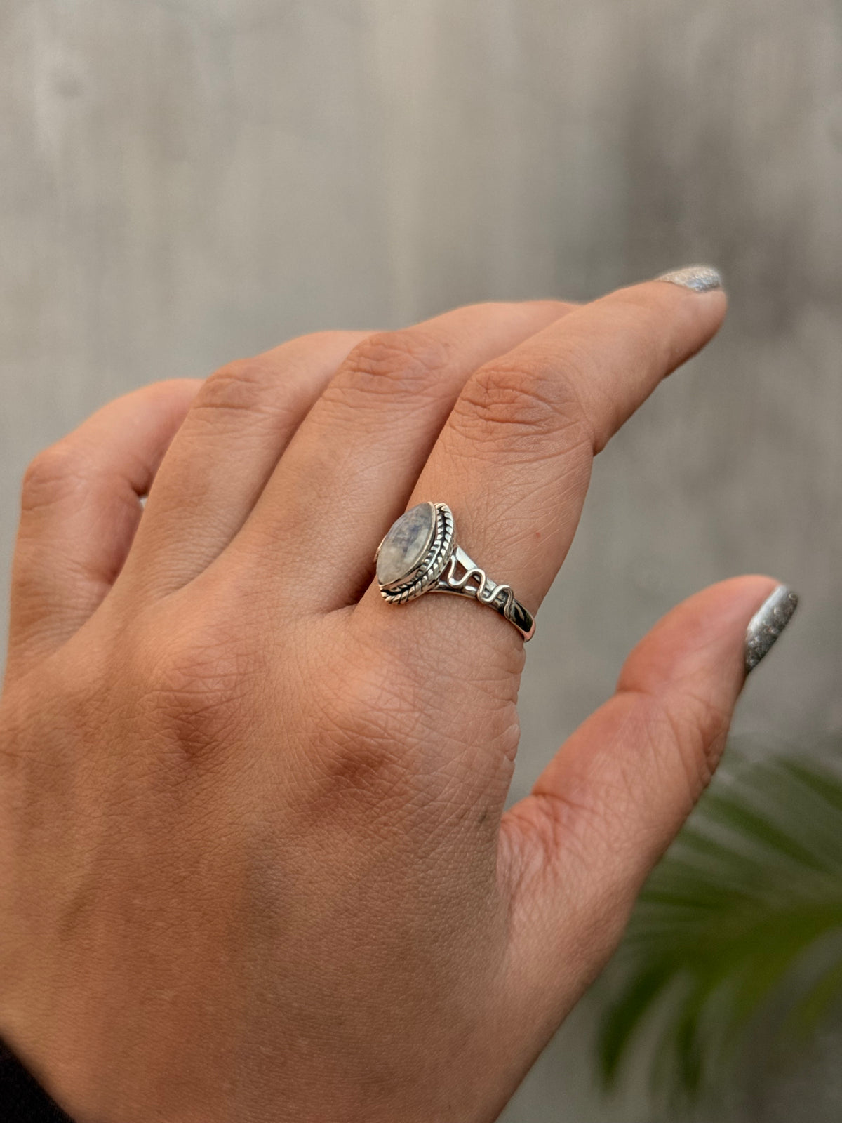 925 Sterling Silver Moonstone Marquise Faceted Snake Ring