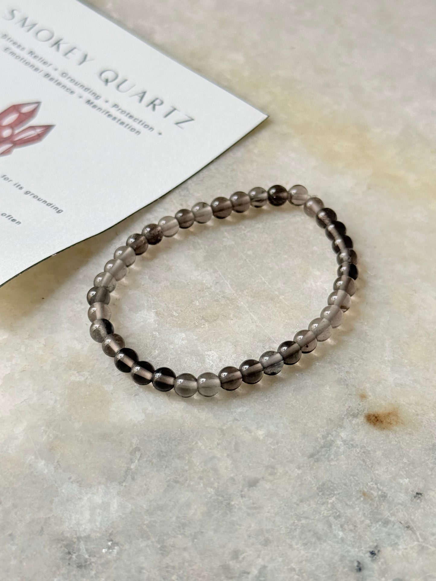 Natural Crystal Smokey Quartz 4mm Bracelet