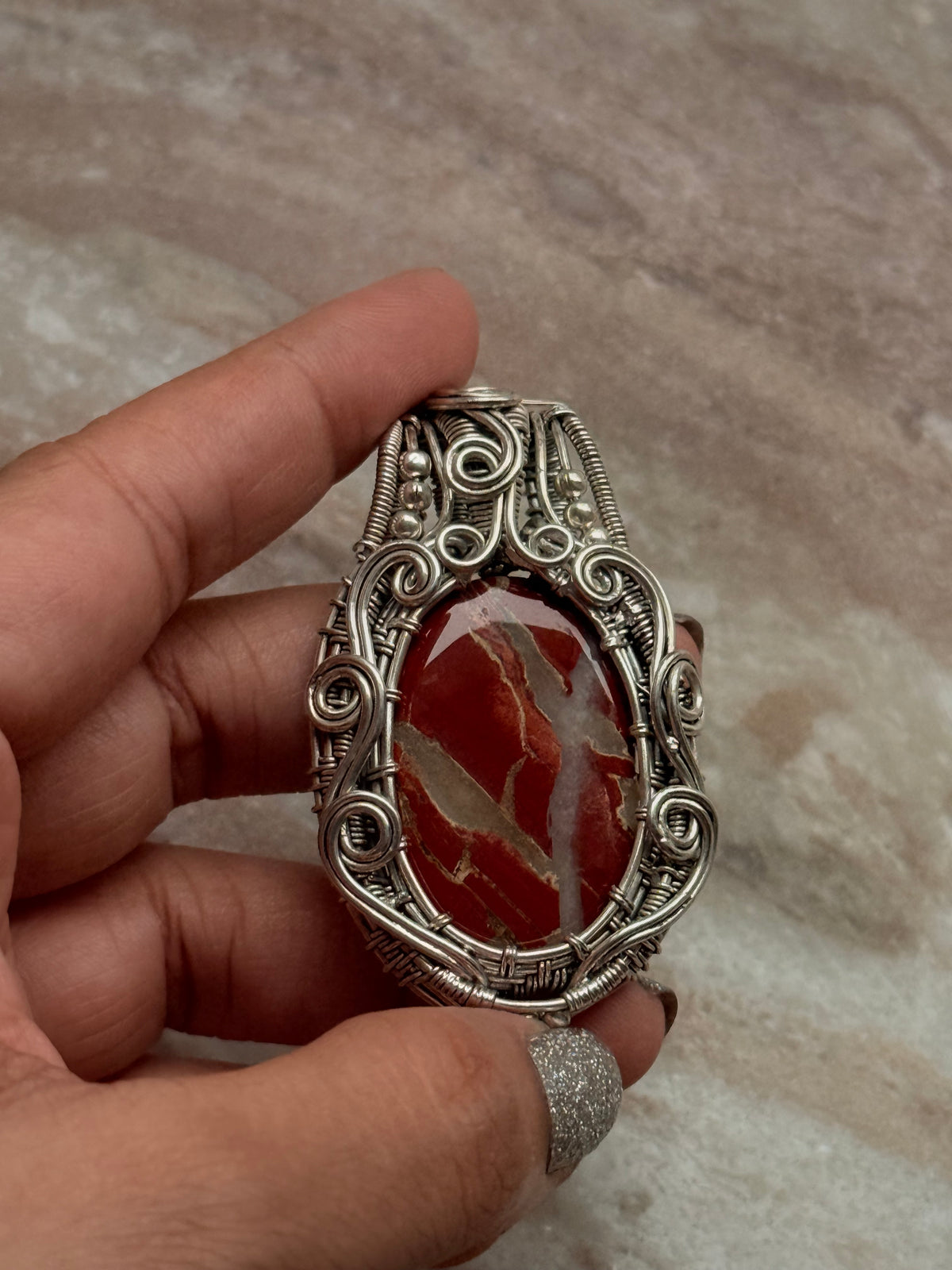 925 Sterling Silver Jasper Crystal Wire Wrapped Statement Handcrafted Pendant