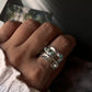 Ethiopian opal spinner ring in 925 sterling silver with rustic wrap