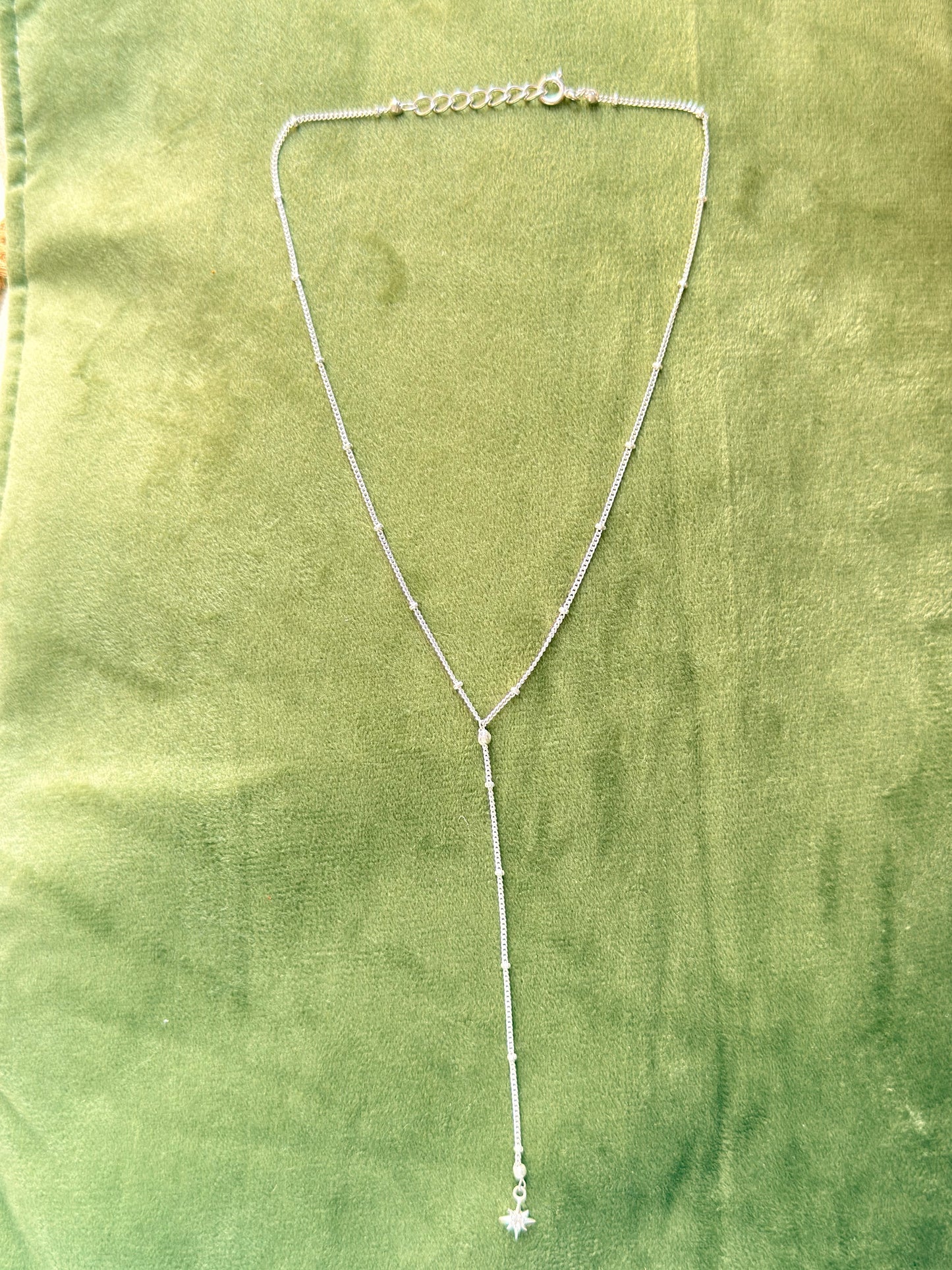 925 Sterling Silver White Topaz North Star Charm ~Cable Dot Handcrafted Mid Lariat Necklace