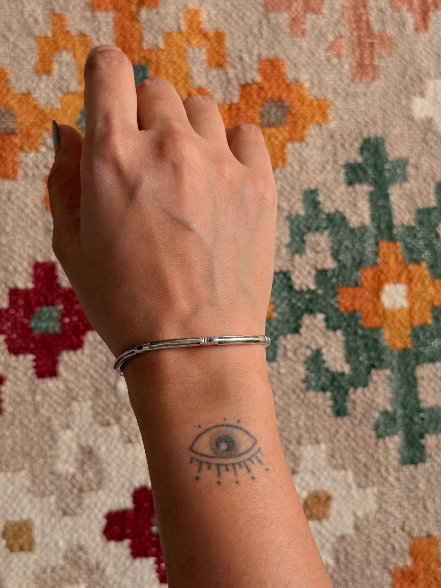 925 Sterling Silver Antique Hill Tribe Handcrafted Evil Eye  Adjustable Kada