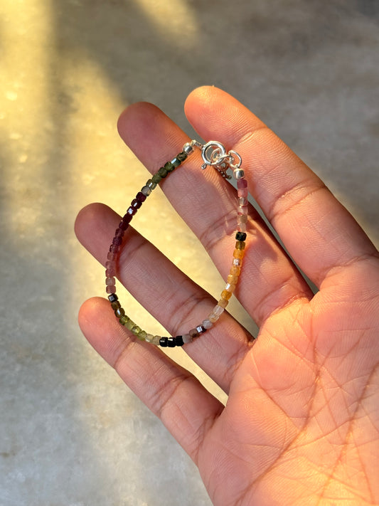Multi Tourmaline 2mm Box 925 Sterling Silver Bracelet