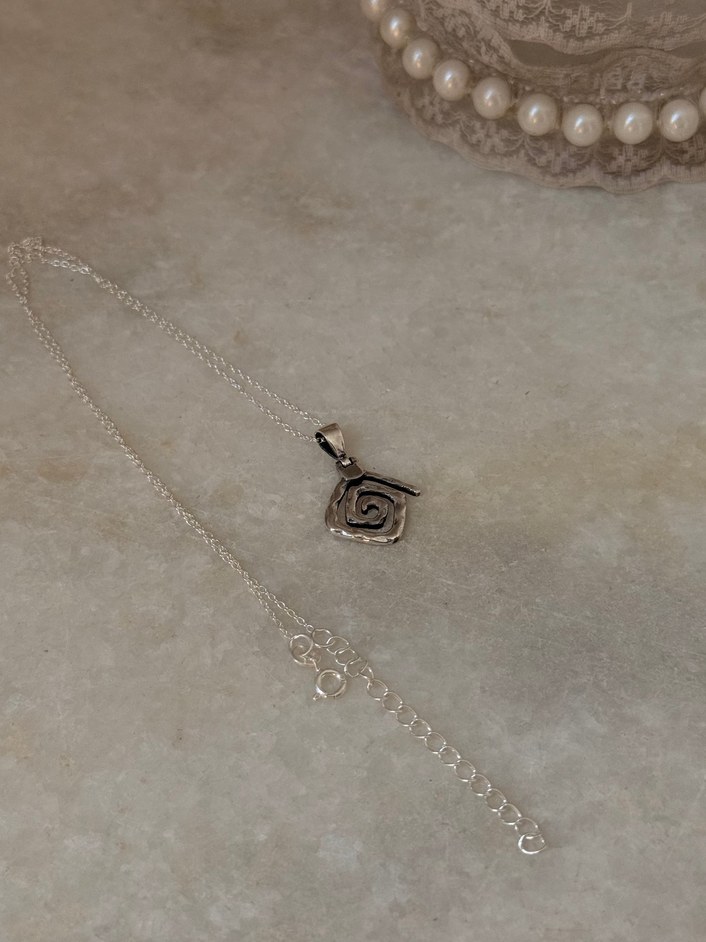 925 Sterling Silver Rustic Hammered Movable Lock Spiral Pendant