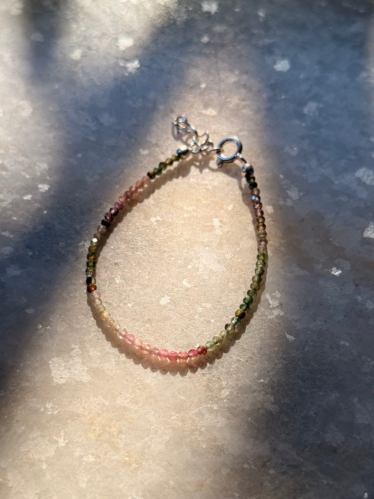 Multi Tourmaline 2mm Light 925 Sterling Silver Bracelet
