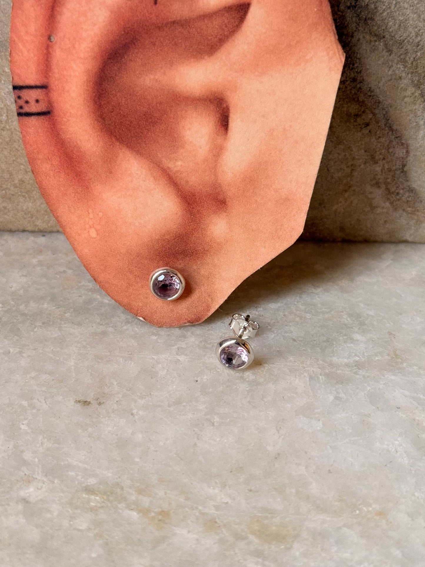 925 Sterling Silver Amethyst 6mm Studs Earrings