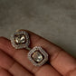 Antique Moissanite Polki Square Stud Earrings in 925 Sterling Silver with Gold Plating