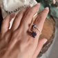 Silver Ring with Two Uncut Amethyst Crystals and Adjustable Band